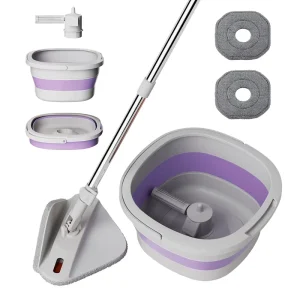 360 Spin Mop Folding Bucket Set Cleaning Mop with Rotating Spinning Mophead for Quick Thorough Floor Cleaning