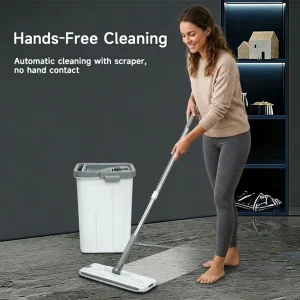 360° Wet and Dry Microfiber Flat Mop with Steel Pole, Squeegee, Bucket, and Self-Cleaning Design