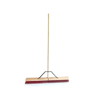 36inch Factory Customized Heavy Duty Beech Wooden Outdoor Deck Garage Street Push Broom with Bamboo Handle and Brace