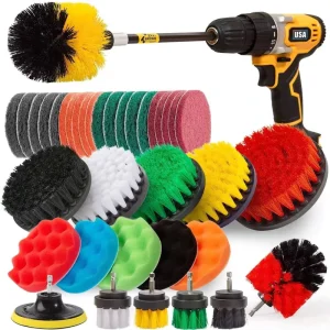 38Pcs Household Cleaning Brush Attachments Set with Scrub Pads Sponge & Long Extension Rod for Home Cleaning
