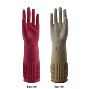 38cm 110g Waterproof Household Gloves with Lining Flocking Latex Thickened Extended Soft Reusable Comfortable Dishwashing Gloves