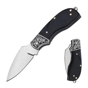 3Cr13 Steel Push Button Drop Point Hunting Knife with Wood Handle