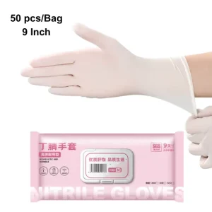 3G 50pcs Bag Disposable 9 Inch White Pink Gloves Thickened Medium Nitrile Waterproof Household Gloves Comfortable Single Use