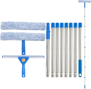 3m and 2 Mop Heads 201 Stainless Steel Customizable Telescopic Glass Squeegee for Window Wiper Cleaner