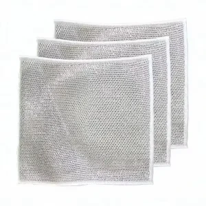 3pcs Multipurpose Wire Dishwashing Rags Double Layer Wire Cleaning Cloths for Wet and Dry Metal Scrubbing Pads