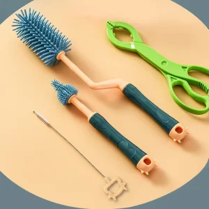 3pcs Newborn Baby Bottle Cleaner Brushes Silicone 360 Degree Rotation Long Handle Nipple Cup Clean Cleaning Brush