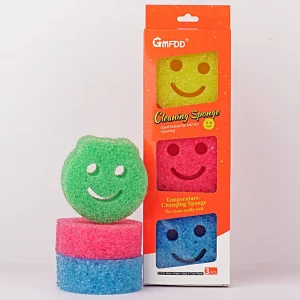 3pcs pack Colorful Happy Face Scrub Sponge Flower Scour Sponges Deep Cleaning Temperature Control Dishwashing Kitchen Supplies