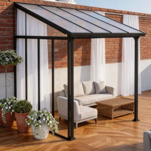 3x3x2.5m Lean To Aluminum Attached Room Style Patio Pergola Heavy Duty Gazebo Canopy Shelter with 6mm Hollow Polycarbonate Roof