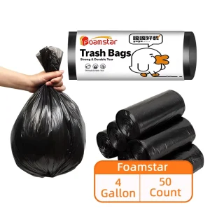 4 Gallon 50 Count Plastic Garbage Bags Flat Top Trash Bags Kitchen Household