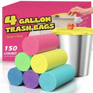 4 Gallon Small Trash Bags Colorful Plastic Garbage Bags 15L Garbage Can Bin Liners High Density Waste Basket Bags for Kitchen