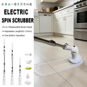 4 In 1 Kitchen Bathroom Cleaning Brush Multiple Replacement Heads Rechargeable Waterproof IPX6 Long Handle Household