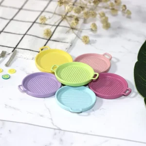 4-Piece Miniature Dollhouse Bakeware Set, Gold-Plated Alloy Baking Dish and Steak Plate