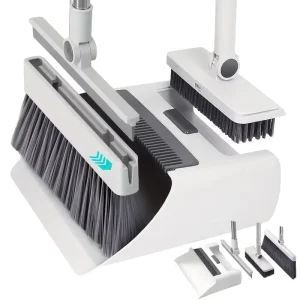 4 in 1 Broom Dustpan Set Household Cleaning Kit Soft Bristle Durable Sweep Tool Hair Resistant Floor Cleaning Mop Combo