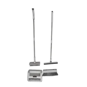 4 in 1 Broom and Dustpan Set with Rubber Scraper and Brush 180 Rotating 4 Row Bristles Broom Deep Cleaning for Home Cleaning
