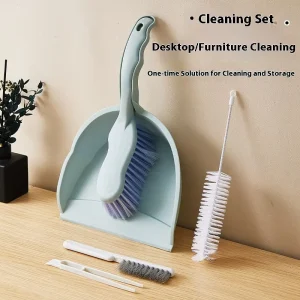 4-in-1 Desktop Cleaning Kit with Mini Broom and Dustpan, Keyboard Brush, Gap Brush, and Air Blower