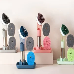 4 in 1 Dish Washing Brush Set with Soap Dispenser Kitchen Scrub Kit for Supermarket Supply