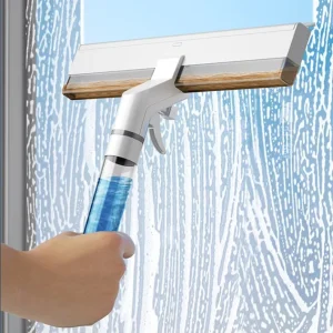 4-in-1 Double-Sided Household Glass Wiper Squeegee with Water Collector and Retractable Spray Window Cleaner