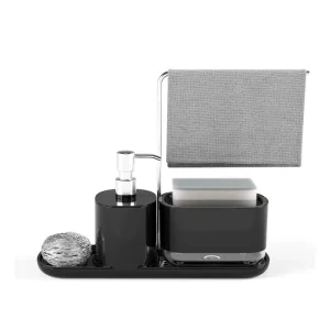 4 in 1 Manual Press Kitchen Cleaning Tools Dish Soap Dispenser with Towel Rack for Household Use