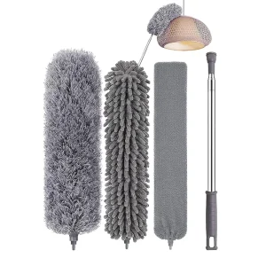 4 in 1 Microfiber Dusters for Cleaning Detachable Feather Room Cleaning Dust Brush Handheld Extension Pole Bendable Duster Kit