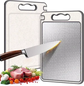 4-in-1 Stainless Steel Double-Sided Cutting Board with Knife Sharpener and Spice Grater