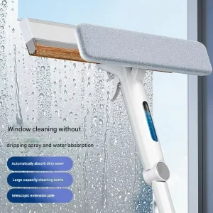 4 in 1 Window Squeegee with Dirty Water Collect Silicone Long Handle Spray Window Cleaner