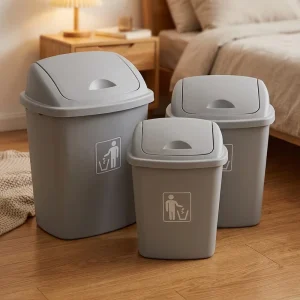 40L Standing Rubbish Recycling Plastic Dustbin Trash Can Waste Sanitary Bins With Swing Lid