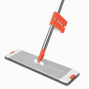 40cm Aluminum Flat Mop Hands-Free Double-Squeeze Microfiber Mop for Wet & Dry Household Floor Cleaning