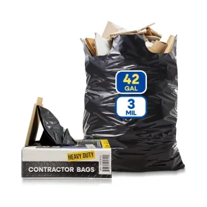 42 Gallon Contractor Garbage Bags with Flap Ties Black Heavy Duty Trash Bags 3 Mil Yard Waste Bags