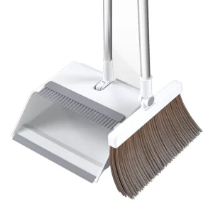 42cm Soft Bristles Stainless Steel Handle Extendable Waterproof Eco-Friendly Broom & Dustpan Set with Space-Saving Storage