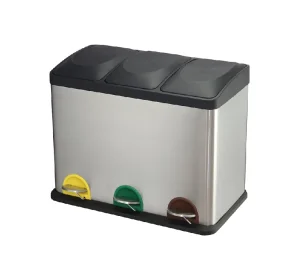 45L Stainless Steel 3-compartment Pedal Recycling Waste Bin Trash Bin