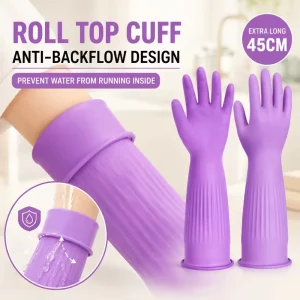 45cm Extra Long Latex Cleaning Gloves Waterproof Non Slip Roll Cuff Household Dishwashing Laundry Gloves