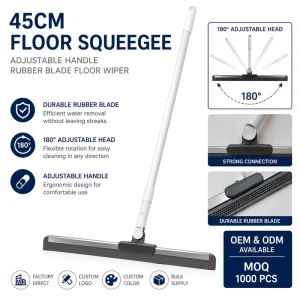 45cm Rubber Floor Squeegee Adjustable Handle Floor Water Wiper OEM Custom Cleaning Tool