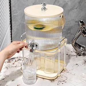 4L/5.5L Ribbed Cold Water Dispenser with Tap, Bear Knob Lid and Stand