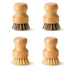 4PCS Natural Wood Dish Brush Set with Tampico Bristles Kitchen Cleaning Scrub Brush Eco Friendly Dishwashing Cleaning Tool