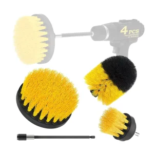 4pcs Power Scrubber Cleaning Brush with Long Attachment for Cars Households Eco-Friendly Steel Handle Nylon Bristles