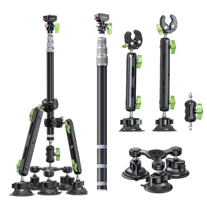 5-Cup Vacuum Suction Camera Mount Kit Universal 1/4″ Telescopic Extension Pole + Aluminium Magic Arm Combo for Car/Boat Film