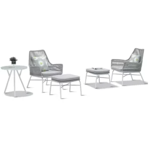 5-Piece Outdoor Wicker Patio Conversation Set with 2 Chairs 2 Ottomans Glass Table and Cushions