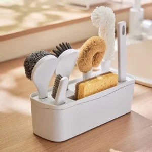 5-Piece or 7-Piece Manufacturer Cleaning Brush Set with Steel Wire Ball Sponge and Storage Rack