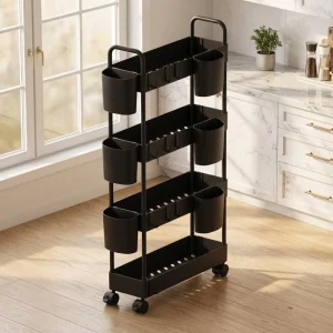 5 Tier Metal Multifunctional Modern Kitchen Storage Trolley with Wheels for Tool Organization and Cleaning Supplies