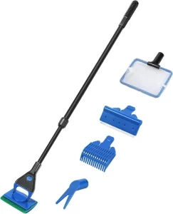 5 in 1 Aquarium Cleaning Kit Adjustable Long Handle Fish Tank Cleaner Tool Set with Algae Scraper & Fish Net