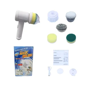 5 in 1 Cordless Electric Hand Design Kitchen Dishwashing Gun with Replaceable Brush Heads for Car Usage