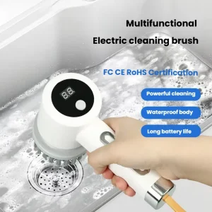 5 in 1 Electric Cleaning Brush Cordless Rechargeable Spin Scrubber with 3 Speed for Bathroom Kitchen & Household Cleaning