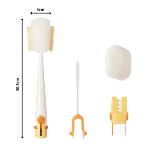 5 in 1 Multifunctional Kitchen Use Bottle and Pacifier Cleaning Brush with Plastic Handle and Sponge Brush for Baby Bottles