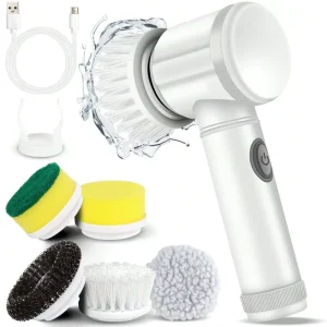 5 in 1 Rechargeable Electric Spin Scrubber Cordless Bathroom Cleaning Brush with Replaceable Brush Heads for Kitchen Tile Floor