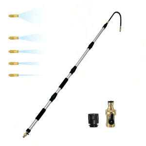 5.25ft High Reach Gutter Cleaning Wand Brass Control Valve Black Aluminum Hose Reusable Safe Ground Based Roof Cleaning Tool