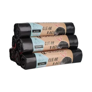 50 60 Liters Black Biodegradable PE Polyethylene Bin Bags Heavy Duty Household Garbage Bags for Kitchen Bedroom Garden