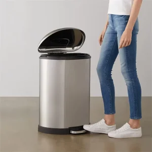 50L Kitchen Food Semi Round Stainless Steel 13 Gallon Garbage Waste Bin for Hotel Room Trash Can