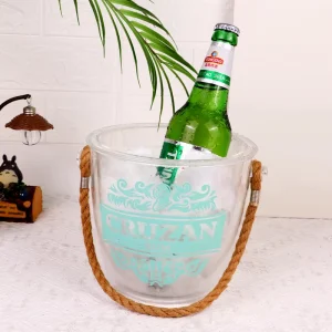 50oz Single Layer Plastic Ice Bucket with Rope Handle for Party Bar BBQ Wine Beer Champagne Cooling