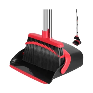 52 inch Long Adjustable Handle Broom Dustpan Combo Automatic Hair Cleaning Teeth Set