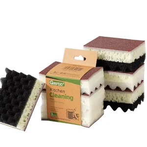 5pcs bag Three Layer Scouring Pad Sponge Scrubbing Dishes Emery Soft Honeycomb Double Side Dishwashing Kitchen Scrubber Sponge